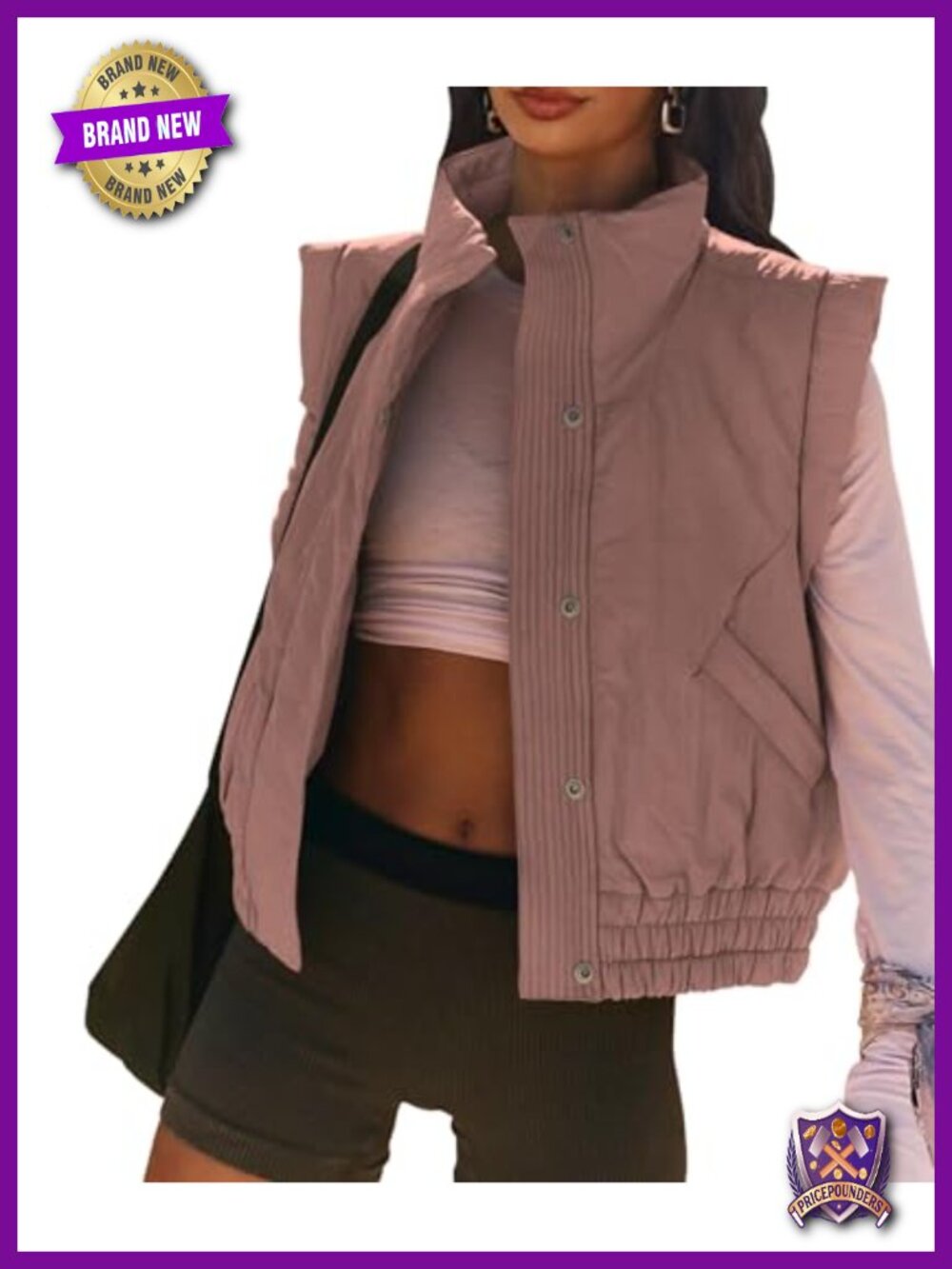Lightweight Quilted Puffer Vest Crop Button Down Sleeveless Outerwear
